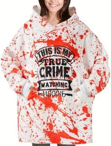 True Crime Gifts for Women, Serial Killer Gifts for Women, This Is My True Crime Watching Hoodie- True Crime Wearable Flannel Blanket Hoodie for Crime Lover Fans, One Size, White, One size