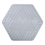 RichAxis Hexagonal Shower Bath mat for Bathroom Silicone Anti Slip Bathroom Floor mat with Suction Cups & Drain Holes (56x63 cm, Hexa-Grey)