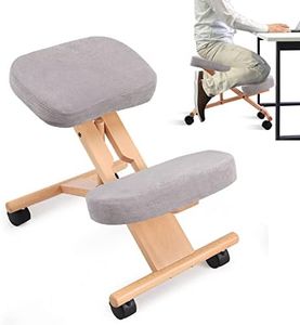 Multigot Kneeling Chair, Adjustable Height & Angle Ergonomic Stool with Padded Seat and Wheels, Wooden Frame Posture Corrective Chair for Home Office (Grey)