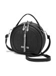 VISMIINTREND Black Leather Round Crossbody Sling Bag for Women & Girls with adjustable strap, Small Handbag for Travel, Shopping, College| Birthday, Anniversary Gift for Wife, Rakhi Gifts for Sister