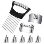 MABAHON 8 Pcs Kitchen Finger Guards Chopping Protector Stainless Steel Knife Ring Chopping Metal Cutting Shield Onion Holder Slicer Adjustable Finger Kitchen Tool to Slice Vegetables Fruit Meat