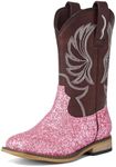 Rollda Kids Cowboy Boots for Boys Girls Western Square Toe Cowgirl Boots with Walking Heel (Toddler/Little Kid/Big Kid), Pink/Glitter, 1 Little Kid