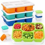 Bento Lunch Box Snack Containers, Reusable Meal Prep Lunchable Containers for Adults Kids, Stackable Bento Snack Box 4 Pack, 6 Compartment Divided Food Containers, Sauce Container, Bright Colors