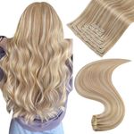 Easyouth Clip in Hair Extensions Real Human Hair Blonde Highlight Clip in Human Hair Extensions Real Hair Clip in Extensions Blonde Remy Hair 12 Inch 7Pcs 70g