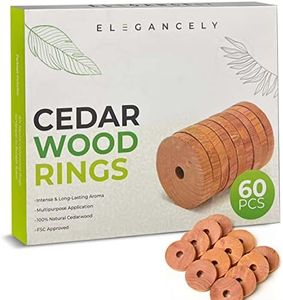60 Pack Cedarwood Moth Repellent for Wardrobes, 100% Natural Anti Moth 4.5cm Cedar Rings - Substitute to Moth Balls and Humane Moth Killer - Sandpapers & Storage Bag Included