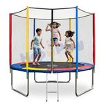 Hop N Play 8FT Trampoline for Kids & Adults with Safety Enclosure Net | Heavy Duty Indoor & Outdoor Jumping Jhula | 150kg Capacity | Safety Pad, Poles, Ladder & Mat – Rainbow Design