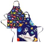 DECOWALL APS-202 Kids Apron 2 Pack – Dinosaurs, Space Planets for Boys Girls Children Chef Kitchen Aprons with Pocket Cooking Baking Painting Crafting Art Gardening Adjustable Strap Gift Little Helper