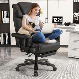 GYI Big and Tall Office Chair 400LBS, 160° High Back Reclining Office Desk Chair with Wide Seat, Arms, Footrest, Black