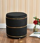 ShadowKart Pouffes Sitting Stool for Living Room, Wooden Mudda Ottoman Stools, Pouffe Footstool, Pouf for Office Home Decoration & Dressing Table, 16x16x18 Inch (Black)