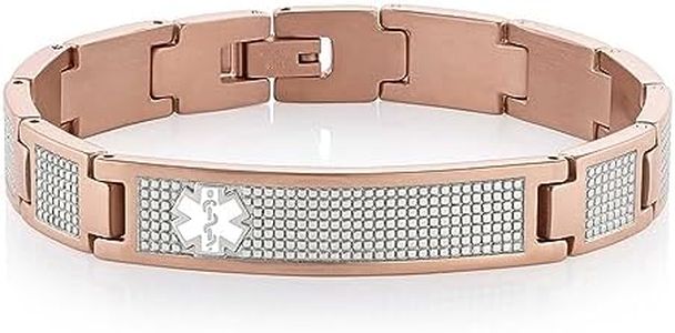 American Medical ID – Lynx Shine Medical ID Alert Bracelet – Rose Gold Tone Over Stainless Steel, for 6-7" wrist, 3 Lines Personalized Engraving Included
