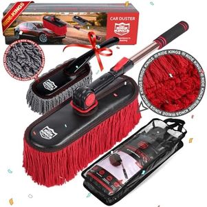 Ride Kings Car Duster Exterior Scratch Free,Car Dust Brush with Extendable Telescoping Handle to Remove Dust Pollen,Duster for Truck,and Motorcycle,Large Car Mop Duster Head with Wax Cotton Hair