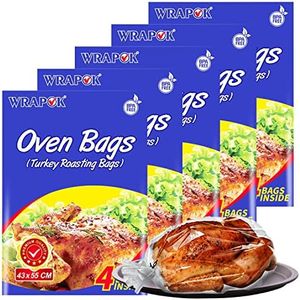 WRAPOK Oven Cooking Turkey Bags Large Size Ribs Baking Roasting Bags No Mess For Chicken Meat Ham Poultry Fish Seafood Vegetable - 20 Bags (17 x 21.5 Inch)