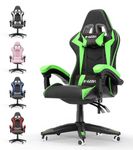 Bigzzia Gaming Chair Office Chair, Leather Ergonomic Video Game Chair with Lumbar Cushion&Headrest&Fixed Armrest, Racing Gaming Chair for Adult Teen (Green)