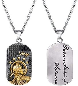 Zodiac Necklace,Virgo,Constellation,Celestial,Astrology Jewelry,Dog Tag,Mens Necklaces Pendants,Stainless Steel