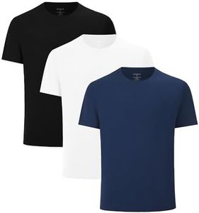 netdraw Men's Ultra-Soft Viscose Bamboo Cotton T-Shirt, Crew Neck Short Sleeve Casual Lounge Dressy Undershirt Tee, Black/Blue/White, 3X-Large