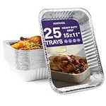MATANA - 25 Reusable Large Silver Aluminium Foil Roasting Oven Trays (37x27cm/5000ml)