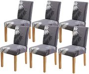 House of Quirk Elastic Chair Cover Stretch Removable Washable Short Dining Chair Cover Protector Seat Slipcover (6 Chair Cover, Dark Grey Fern),Polyester