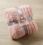 INSAFIANS Chunky Knitted Wooly Cable Hand Knit Blanket Sofa/Bed Throw 120x150cm (Pink)