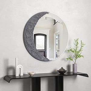 NAIADLY Moon Decorative Mirrors Farmhouse Glass Mirror Round Mirrors Wall Decor for Home Living Room Bedroom Decor 15.7x15.7 inches