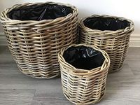 Round Baskets/Planters, Plastic Lined, Excellent Quality, Very Strong Kuba Rattan (Large)