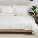 Great Bay Home Solid Color Twin/Twin XL Box Stitch Reversible Quilt Set Includes Shams. Cream/Sand Bedspread, Lightweight, All-Season Coverlet Bedding Set