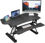 Mount-It! Height Adjustable Standing Desk Converter, Extra Large 48” Wide Tabletop for Dual Monitors, Stand Up Desk Riser to 19.5" Tall, Gas Spring Raising Desk Computer Workstation Convertor in Black