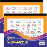 BAZIC Products Cursive Writing Pad 50 Sheet 10.5" X 8", Handwriting Learning Practice Workbook, for Beginning, Grades 2-3, 2-Pack