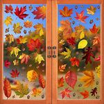 LOKIPA 6 Sheet Autumn Fall Maple Leaves Window Clings Sticker For Thanksgiving Maple Decorations