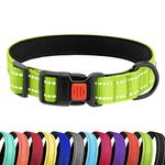 CollarDirect Reflective Padded Dog Collar for a Small, Medium, Large Dog or Puppy with a Quick Release Buckle Boy and Girl Nylon Suitable for Swimming (14-18 Inch, Lime Green Padded )