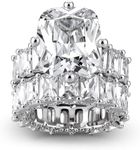 Jeulia Cushion Cut Three Sided Pave Sterling Silver Eternity Ring Cubic Zirconia Art Deco Halo Wedding Engagement Anniversary Rings Set (silver, 10)