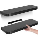 Gronda Black Floating Shelves for Wall, Set of 2 Modern Midcentury Wall Mounted Shelf Curved Edge Design with Large Decor Storage Display Shelf for Bathroom, Bedroom, Kitchen, Office, Living Room 60CM