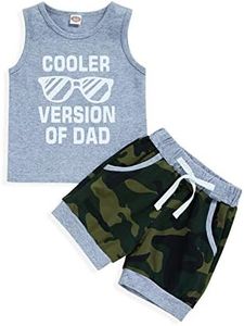 Baby Boy Shorts Clothes Toddler Cooler Version of Dad Print Vest Tops Camouflage Pants Summer Outfit 2Pcs Set(Gray,6-12 Months)