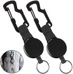 2 Pack Retractable Key Chain, Heavy Duty ID Badge Holder Reel with Belt Clip, Steel Wire Cord and Key Ring, Multitool Carabiner Key Holder