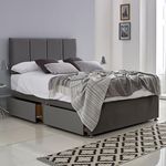 ComfoRest - Opulent 6FT Super King Size Divan Bed - Elegant Super King Size Bed Frame with Storage Drawers and Headboard - Super King Bed Base - Deluxe Bed Frame for Super King Bed (Grey Plush)