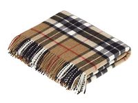 Moon Wool Plaid Throw Blanket, Merino Labmswool, Camel Thompson Tartan, Made in UK