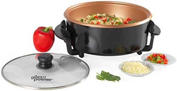 Giles & Posner EK4247 Multicooker Pot – Electric Frying Pan Skillet with Lid, Non-Stick Family Cooking Large Hot Pot, Adjustable Temperature, Cool Touch Handles, 5 Heat Settings, Easy Clean, Portable