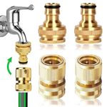 Uni-Fine 𝟐 𝐏𝐚𝐢𝐫 𝟏/𝟐 𝐈𝐧𝐜𝐡&𝟑/𝟒 𝐈𝐧𝐜𝐡 2-in-1 Garden Hose Quick Connector Brass Quick Hose End Connector Garden Hose Nozzle Connect Kit for Kitchen Garden Outdoor Hose Pipe Tool