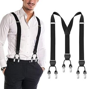 SlowTon Men Braces, Y Back Suspenders 6-Clip Suit Strap Adjustable Size Solid Color Durable Elastic Anti-Slip Strong Metal Clips Wide Heavy Duty