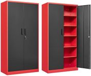 Garage Storage Cabinet with 5 Adjustable Shelves,Metal Storage Cabinet with Lock,Red Black Metal Cabinet with Locking Doors,Steel Locker,71" Lockable Storage Cabinets for Home,Office,Garage Closet