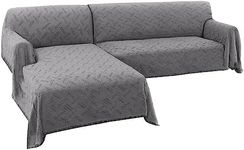 Turquoize Sectional Couch Covers L Shape Couch Cover Sectional Sofa Cover Washable 2 Pieces Couch Covers for Sectional Sofa Feature Geometrical Woven Jacquard Fabric(Chaise/3 Seats, Grey)