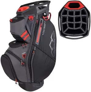 Sun Mountain 2025 C-130 14 Way Golf Bag with Full-Length Dividers and 11 Pockets for Ultimate Convenience - Lightweight Golf Cart Bag with Cart Strap Pass-Through for Golf Carts - Steel Black Red