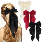 Radsocken 3 PCS Big Bow Hair Clips, Solid Color Large Bowknot Hairpin with Long Silky Satin Tail, French Hair Clips Hair Barrettes Accessories for Girls Women