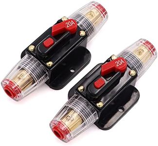 20A Audio Inline Circuit Breaker Reset Fuse PowMr Reset ，0-8 Gauge 20 amp Fuse Holder with Manual Reset for 12V-24V DC Car Audio, Stereo Switch and Solar Inverter System (2 Pack)