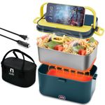 Aotto Electric Lunch Box, 12V 24V 110V 3-in-1 Portable Food Warmer Heated Lunch Box for Adults Reheating Meals in Car/Truck/Office/Travel, Leakproof, with 2L SS Container & Carrying Bag, Blue