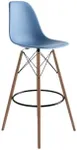 Inmod Molded Plastic Bar Stool with Wood Legs, Set of 2, Matte Blue, Natural DSW Modern Barstools, Mid-century Molded Shell Armless Bar Stools