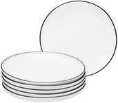 BonNoces 10 Inch Porcelain Dinner Plates, Elegant White with Black Edges Design, Classic Round Serving Plates Set for Steak, Pasta, and Salad, Set of 6