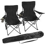 Taylor & Brown Set of 2 Lightweight Folding Camp Chair - Portable Chairs with Cup Holder, Side Pocket and Bag Perfect for Camping, Festivals, Garden, Fishing, Beach and BBQs, Black