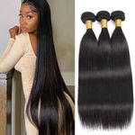 12A Human Hair Bundles Straight Human Hair Bundles Weave Extensions Unprocessed Virgin Brazilian Hair Bundles Weft 3 Bundles Natural Color (Natural Black, 26 26 26 Inch)