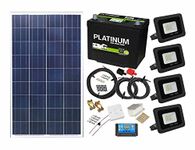 Solar Powered Lighting Kit Sheds Garage Off Grid Battery, Panel, Floodlight, Cables (100w Solar Panel, 4 x10w 12v DC Floodlight)