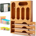 PANDAWOOD 8 IN 1 Storage Bag Organizer for Kitchen Drawer - Bamboo Plastic Bag Organizer - Foil Plastic Wrap Organizer Dispenser with Cutter - Baggie Organizer for Drawer - Sandwich Bag Organizer